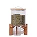 Dispenser di riso per farina, cereali e cereali, contenitore in vetro con coperchio ermetico e supporto in legno per farina, zucchero, cereali e caffè macinato (5L)