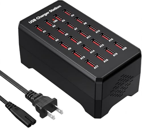 20 Port USB Charging Station, 100W (20A) Multifunctional Smart Charger, USB A Charging Block, Multiple Device Chargers, Compatible with Smartphones/Tablets and Other USB Devices
