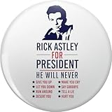 BKR Graphics Rick Astley For President Pin Lapel Pin Cute Brooch Pins Badges 0.75' White Modern Unisex