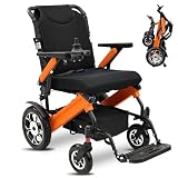 YL002 Zygenair High Performance Electric Wheelchairs for Adults, 30 Miles Range, 350lbs Weight Capacity, Lightweight Foldable Wheelchair, 500W Brushless Motors, 2 Detachable Lithium Batteries, Orange