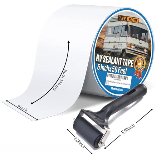 Image of RV Roof Tape White,6 Inch X 50 Feet RV Sealant Tape with Rubber Roller,Camper Roofing Repair Sealant Tape, Waterproof Leak Tape for RV Repair,UV Resistant, Weatherproof, for Boat Sealing, Camper