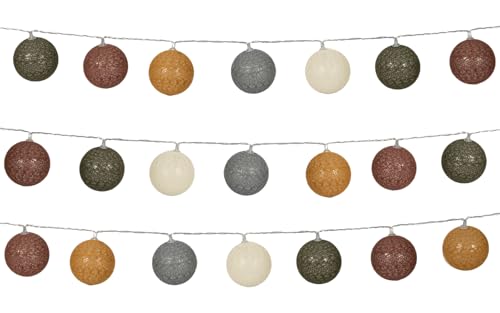 BERGER Lichterkette Cotton Ball Sphere 2,3m | 20 LED Baumwollkugeln Lampions Kugel Kette Ø60mm für Innen & Außen | USB & Stecker mit Timer | Deko für Garten Party Camping Weihnachten Hochzeit