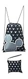 Disney Mickey Mouse Glow in the Dark Drawstring Backpack with Bonus Wristlet Wallet (Silver)