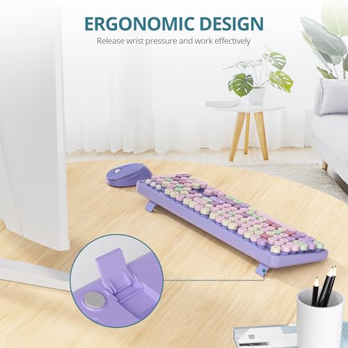 Image of Owpkeenthy Purple Keyboard and Mouse Wireless, Cute Retro Full-Size Cordless Keyboard with Number Pad 2.4 GHz Wireless USB Receiver for Computer /Laptop /Windows /Mac(Coloful Purple)
