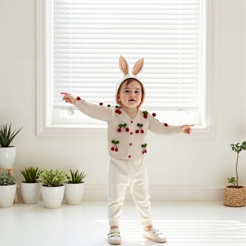 Toddler Girls Cardigan Sweater Cherry Decor V-Neck Button-Down Long Sleeve Knitted Tops Crochet Jacket2