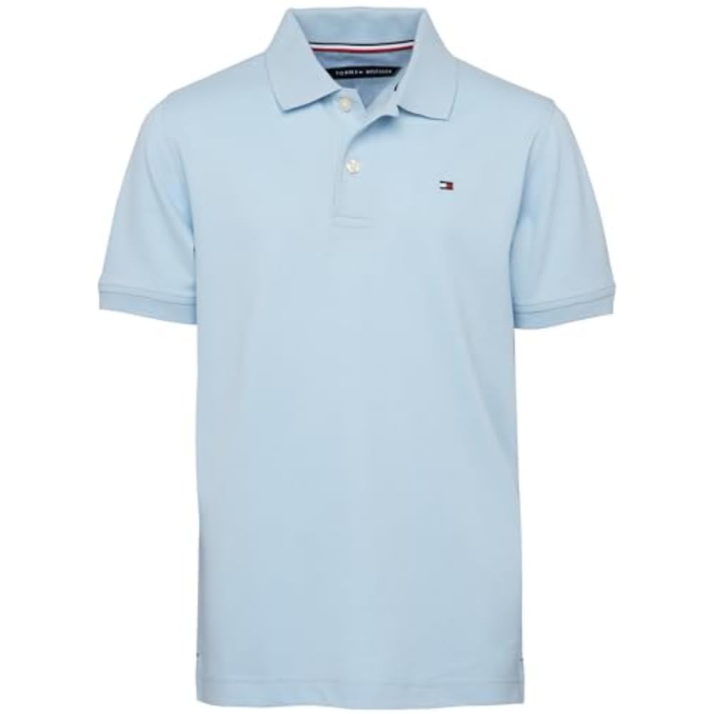 Tommy Hilfiger Boys Short Sleeve Premium Pique Polo Shirt, Button Closure, Soft & Comfortable