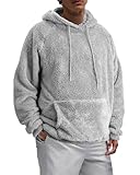 VahRuta Mens Sherpa Hoodie Fur Essentials Fluffy Sweatshirts Warm Fuzzy Jacket Pullover with Hood Pockets Grey XL