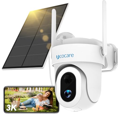 UCOCARE 3K 5MP Solar Camera Outdoor Wireless, Outdoor Camera Wireless Pan/Tilt/Zoom, 5W Solar&10000mAh Battery, Color Night Vision, Siren & Spotlight, Human Detection, Alexa