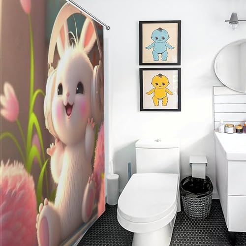 Rideau de douche séchage rapide et imperméable lavable en machine motif lapin - 3