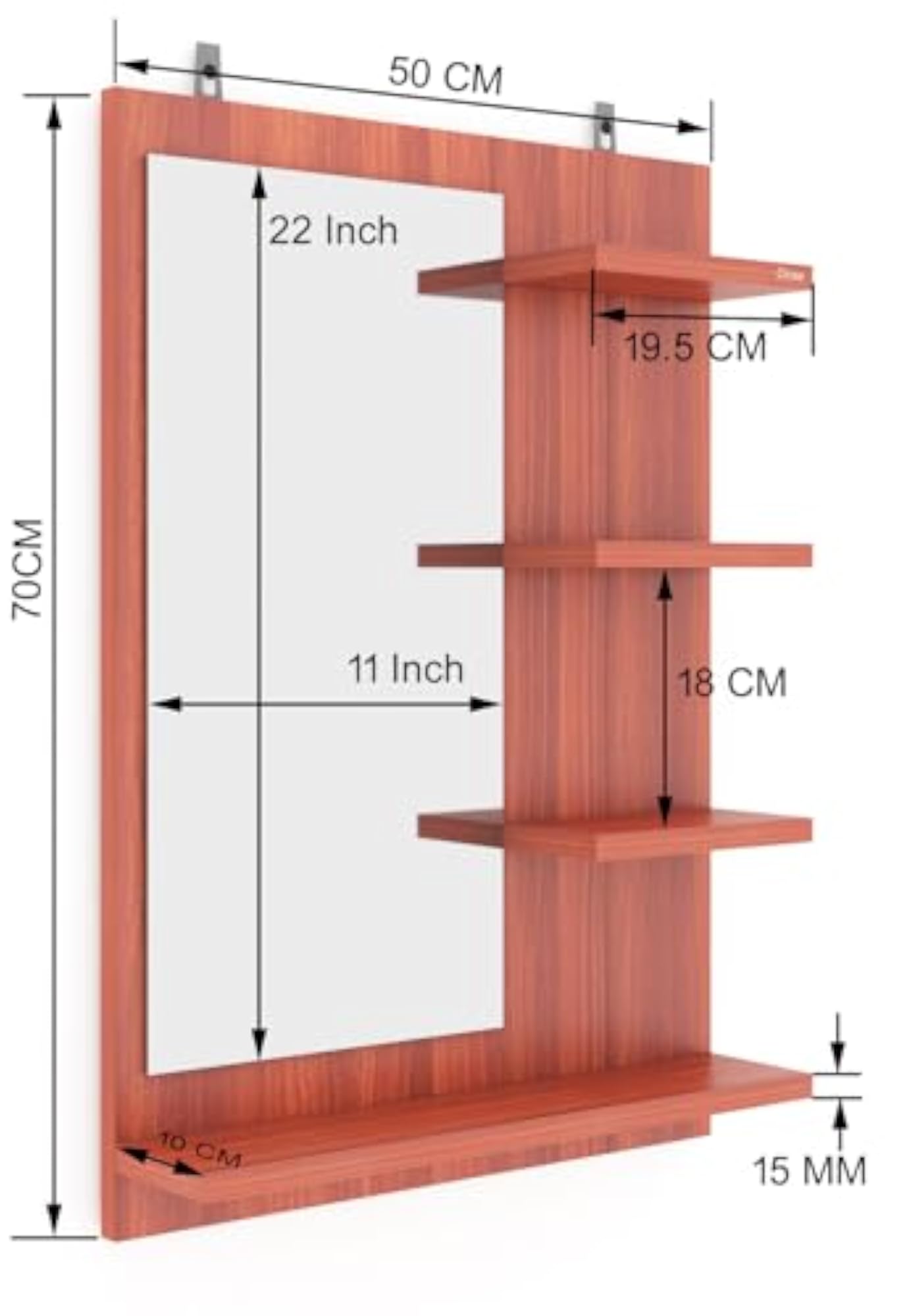 Wall Mounted Wooden Dressing Mirror with 4 Storage Shelves