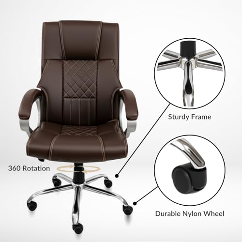 Image of activa Kim Ergonomic Office Chair | Premium Leatherette Boss Chair with Padded Seat & Backrest | Adjustable Height Office Chair for Work /Study /Gaming | Swivel Seating for Workstations (Coffee)
