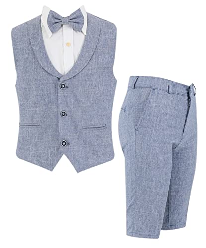 Image of Baby Boys Vest Suit Cotton Linen 4 Piece Formal Wedding Birthday Set