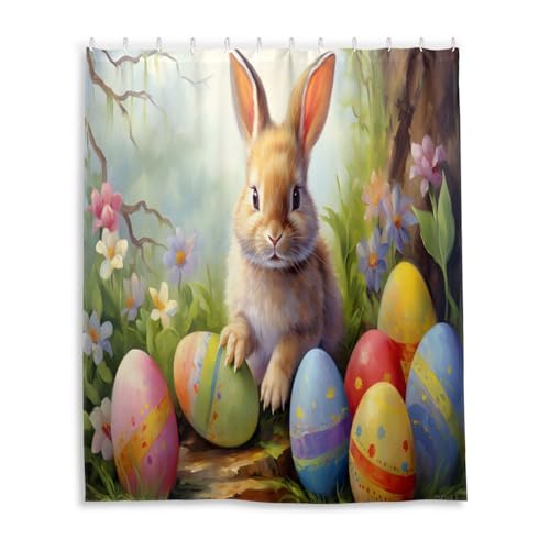 DUOBU Easter Rabbit Eggs Shower Curtain Washable Waterproof Fabric Bath Curtain 60x72Inch Shower Curtains with Hooks for Bathroom Decor