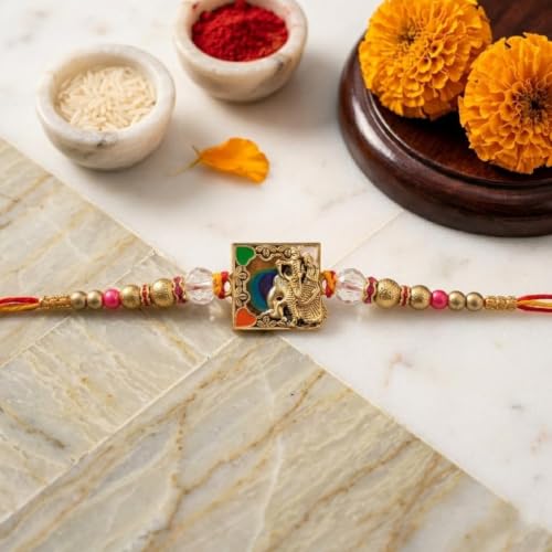 Image of Giftana Rakhi Gift Set for Brother, Personalized Coffee Tumbler 710ml, RadhaKrishna Rakhi with Brownie Brittle, Roli Chawal Set for Raksha Bandhan Gift for Brother, Bhai (White)
