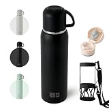 BOTTLE BOTTLE 水筒 1リットル 大容量 BPAフリー 持ち手付き 持ち運びやすい 洗いやすい 漏れ防止 マイボトル コップ付き 保温保冷 魔法瓶 直飲み コップ飲み ブラック