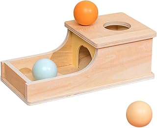 Naletie Montessori Object Permanence Box, Ball Drop Toy with Wooden Activity Cube, 12 Month Old Toys with 1 Ball Drop Box and 3 Round Balls, Educational Baby Montessori Toys for Babies 6-12 Months