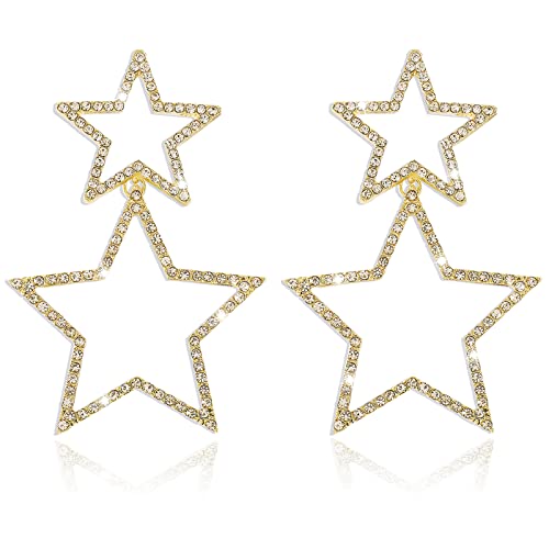 Ymimanchil Star Earrings For Women Silver Star Earrings Dangle Rhinestone Star Stud Earrings Rhinestone Big Star Dangle Earrings For Girls (A:gold Style 1) #TOP5