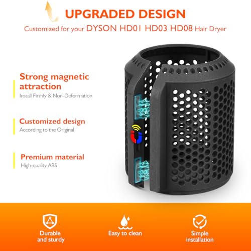 Capa magnética para filtro de secador de cabelo + filtro interno compatível com Dyson Supersonic HD0
