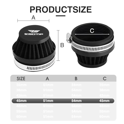 Image of 2PCS Motorcycle 45MM Air Intake Filter Universal Carburetor Air Filter Cleaner for Dirt Pit ATV SSR TTR Bike Breather Filter Fit for Many Different Carburetors (Black 45MM)