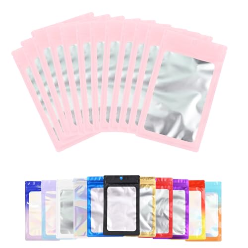 100 Pack Resealable Plastic Bags for Food Storage, Zipper Bags with Clear Front Window, Packaging Pouch for Small Business (Pink, 2.4x3.9 inch)