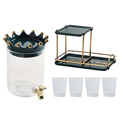 GRFIT Jarra Luz de Lujo de Vidrio de Vidrio Juego de jarras de Corona Tapa de Agua Barril de Agua con Grifo Resistente a Calor Tetera Tetera Tazas Transparentes Jarra de Agua (Color : B)