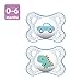 MAM Original Baby Pacifier, Nipple Shape Helps Promote Healthy Oral Development, Sterilizer Case, 2 Pack 0-6 Months, Clear/Boy