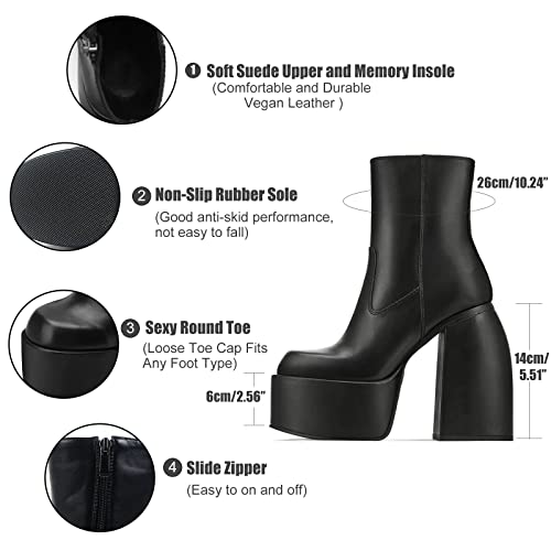 Vomira Platform High Heels For Women Chunky Block Heel Slide Zipper Solid Black Ankle Boots Pu Patent Leather Winter Boots #TOP3