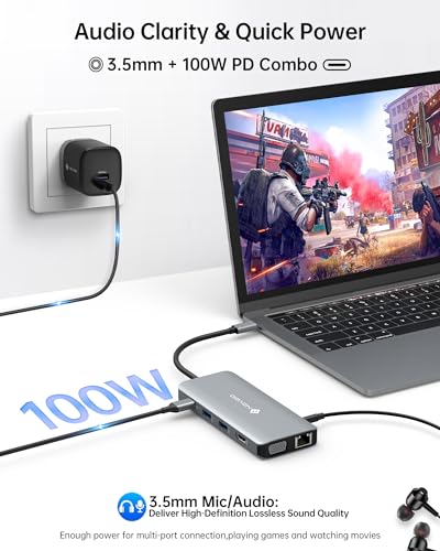 USB C HUB Multiport Adapter, NOVOO 11 in 1 Laptop USB C Dock, 4K@60 HDMI, 4 USB-A Data Ports, SD/TF, 1Gbps Ethernet, VGA, 3.5mm Thunderbolt Docking Station Dongle for MacBook, Dell, HP, Lenovo,ASUS - Image 6