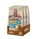 Ultima Medium-Maxi Junior Pollo, Comida seca para perros, Pack de 3 x 3kg, Total 9kg
