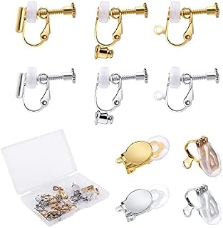 KINBOM 10 Pairs Earring Clip on Set, Multiple Styles Clip-On Earring Converters Copper Earring Clip on Women Silicon Earring Pads Jewelry Accessories for Wedding Party Family Reunion (Gold, Silver)