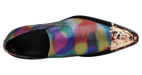 Santimon Mens Loafers Pointed Patent Leather Fashion Metal Tip Western Dress Shoes2