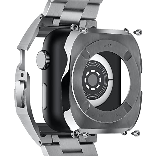 V-Moro Compatible With Series 8/7 Apple Watch Bands 45Mm With Metal Bumper,Business Stainless Steel Strap Replacement Heavy Duty Case Cover Accessories For Iwatch Series 7/8 45Mm Silver #TOP5