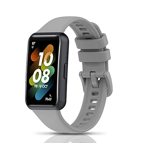 [HeeNia] Huawei Band 7 対応 バンド ストラップ 替えベルト シリコンベルト 長さ調節可能 柔らしい 脱着便利 軽量/耐汗/撥水性 Huawei Band 7 用 交換バンド (グレー)