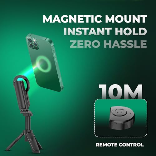Image of Digitek (DTR 350 SS) Magnetic Selfie Stick Tripod with 10m Bluetooth Remote, Pocket-Sized Design, 1Kg Max Load, 360 Rotation, Magnetic Phone Mount, Ideal for Travel and Vlogging