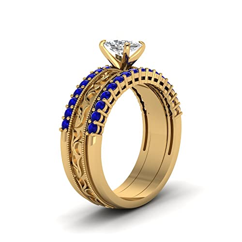 Juegos de anillos de boda de trío con talla de cojín para novios 3