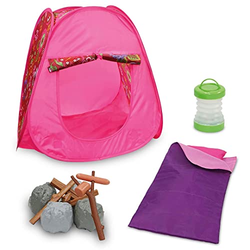 Beverly Hills Doll Collection 15 Piece Doll Camping Set for 18 Inch Dolls with Accessories - Doll Tent Pretend Playset with Pop-Up Tent, Firewood, Camping Food, Light-Up Lantern, and Sleeping Bag