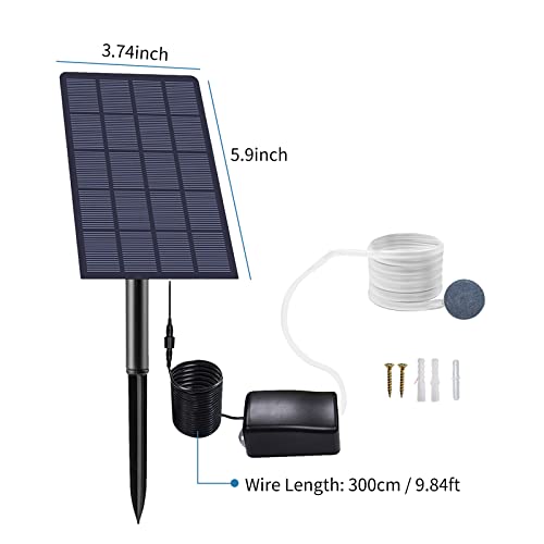 Cornesty 2W Plug-in Solar Oxygen Pump Fish Tank Oxygenator Aquarium Oxygen Aerator Air Pump Fishing Aerator with Pipe Air Bubble Stones for Garden Fish Tank Outdoor Pool Pond