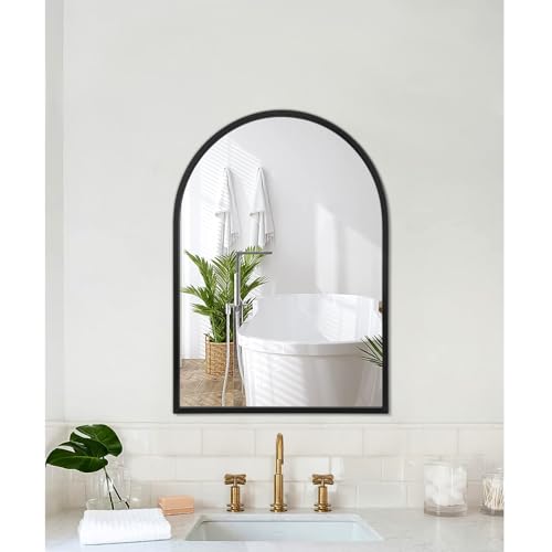 Image of Arch Wall Mirror 20 inchx16 inch Large Black Bathroom Mirror Metal Frame Mirrors for Wall, Decoration Vanity Bedroom Entryway Living Room