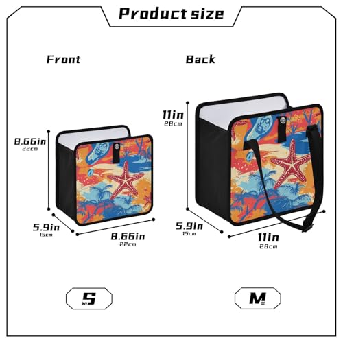 Image of Car Trash Can Organizer Bin with Adjustable Strap for Back Front Seat Console Waterproof Leakproof Collapsible Portable 11 Inch Bright Summer Beach Starfish and Palm Tree