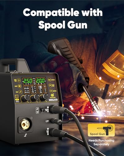 Image of H HZXVOGEN MIG Welder, 250Amp 6 in 1 Gas MIG /Flux Core MIG /Stick /Lift TIG /Spot welding /Spool Gun 110V /220V Aluminum Multi Process Professional Welding Machine with LED Digital Display, 2T /4T