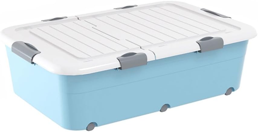 Under Bed Storage Box with Wheels - Stackable Plastic Organizer with Lid for Closet & Bedroom, Space-Saving Storage Solution (Color: Blue)
