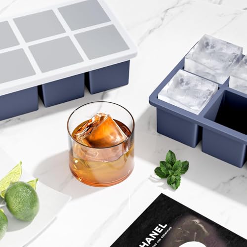 Image of Silicone Ice Cube Tray with Lid | 6-Cavity Large Square Ice Cube Moulds for Freezer | Easy Release & Stackable Ice Trays for Whiskey, Cocktails, Coffee & Home Bar (Pack of 2)