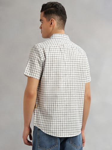 Image of Thomas Scott Men's | Checks | Half Sleeve | Slim Fit | Linen Blend | Spread Collar | Casual Shirt