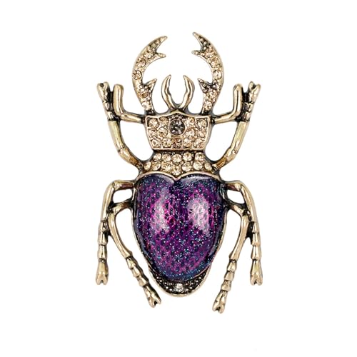 Wilitto Broche con forma de escarabajo con diamantes de imitación con incrustaciones de esmalte de aspecto vívido para abrigo, solapa, bolsa, chal, joyería, Metal, Piedra secundaria