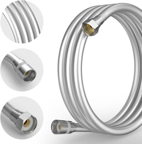 Image of Tech Traders PVC Smooth Shower Hose 1.5m(59”) inch Long Anti-Twist Universal Replacement Flexible and Leak Proof Silver