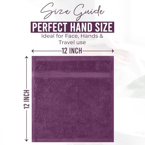 Image of DAN RIVER 12-Pack Premium 100% Cotton Purple Passion Face Towels for Bathroom - Reusable Face Wash Cloths for Showering 12 X 12 Inches - 550 GSM Super Soft & Absorbent Luxury WashCloths for Body & Spa