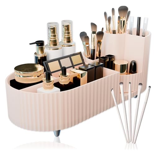 Casa Alexandra Organizador de Maquillaje Giratorio 360° de Plástico ABS/PET, Duradero y Elegante, para Tocador, Dormitorio o Baño - Ideal para Cremas, Brochas, Pintalabios y Cosméticos (34x14x14 cm)