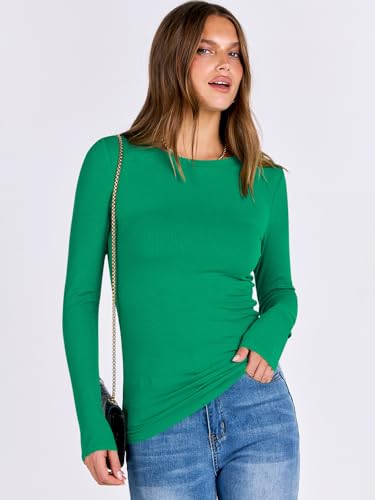 Image of ANRABESS Women Long Sleeve Shirts Rib Knit Slim Fit Tops Basic Tee Spring Outfits Casual T-Shirt Underscrubs Layer Clothes