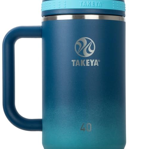 Image of Takeya Stainless Steel Tumbler with Handle and Straw (40 oz, Ombre Adventure) - Insulated Water Bottle with Straw for Water & Iced Beverages