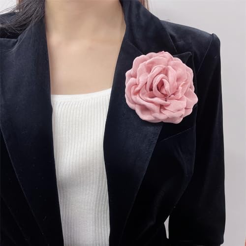 Image of Dainty Fabric Peony Flower Brooches Pin Delicate Camellia Flower Brooch Classic for Women Wedding Party Dance Banquet Elegant Lapel Pins Dress Suit Ceremony Clothes Accessories Jewelry Gifts 100mm